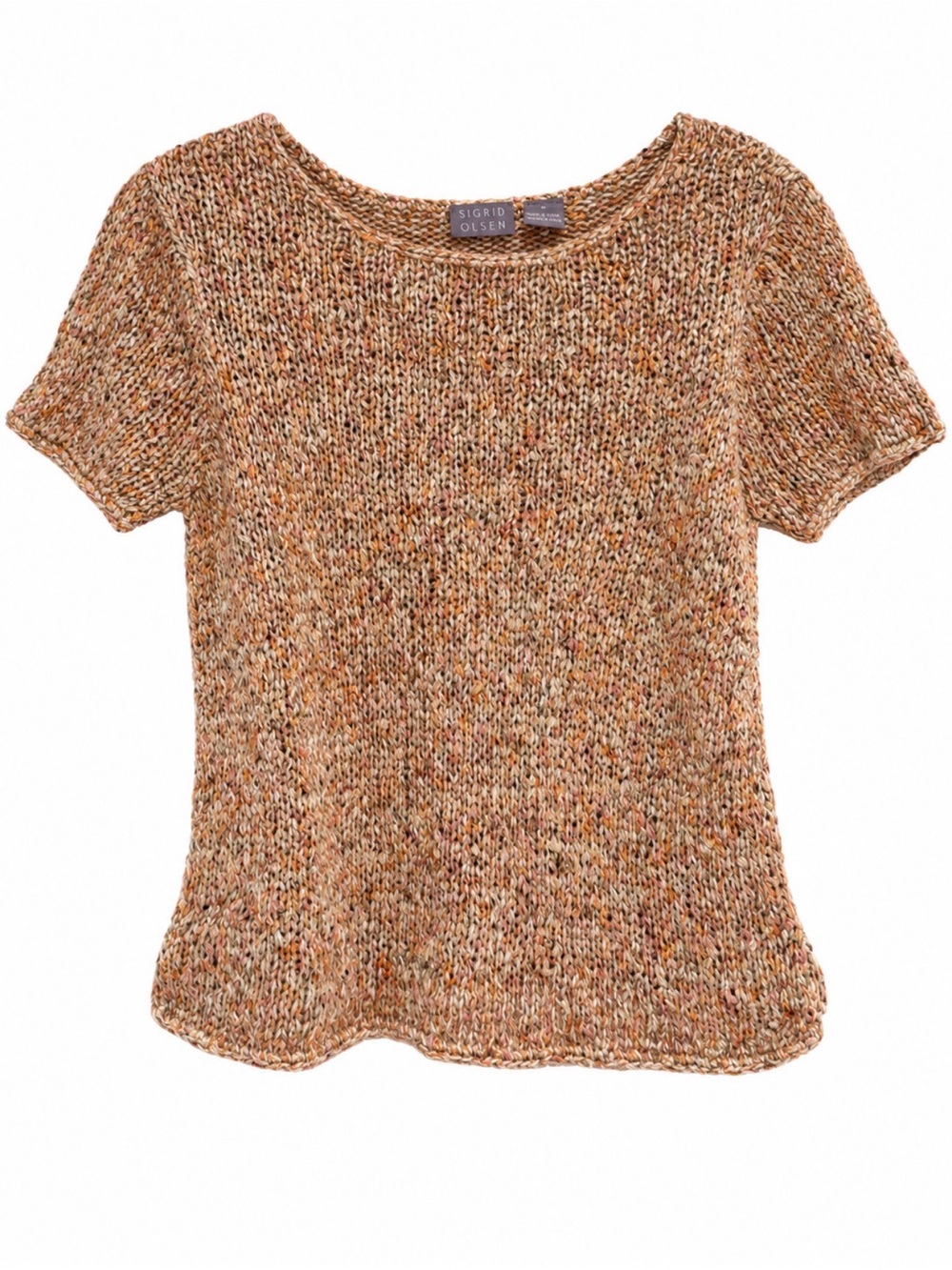 VTG Sigrid Olsen Silk Linen Blend Hand Knit Top Heathered OrangeTan (VTG size L)